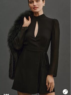 Reformation Ottessa Black Long-Sleeve Keyhole Wrap Mini Dress